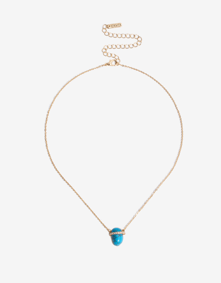 Cadena Corta con Dije Piedra Cadena Con Piedra Turquesa - Dorado