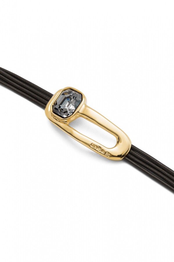 PULSERA DE CUERO BAÑADA EN ORO 18K Y CRISTAL FACETADO NEGRO Pulsera