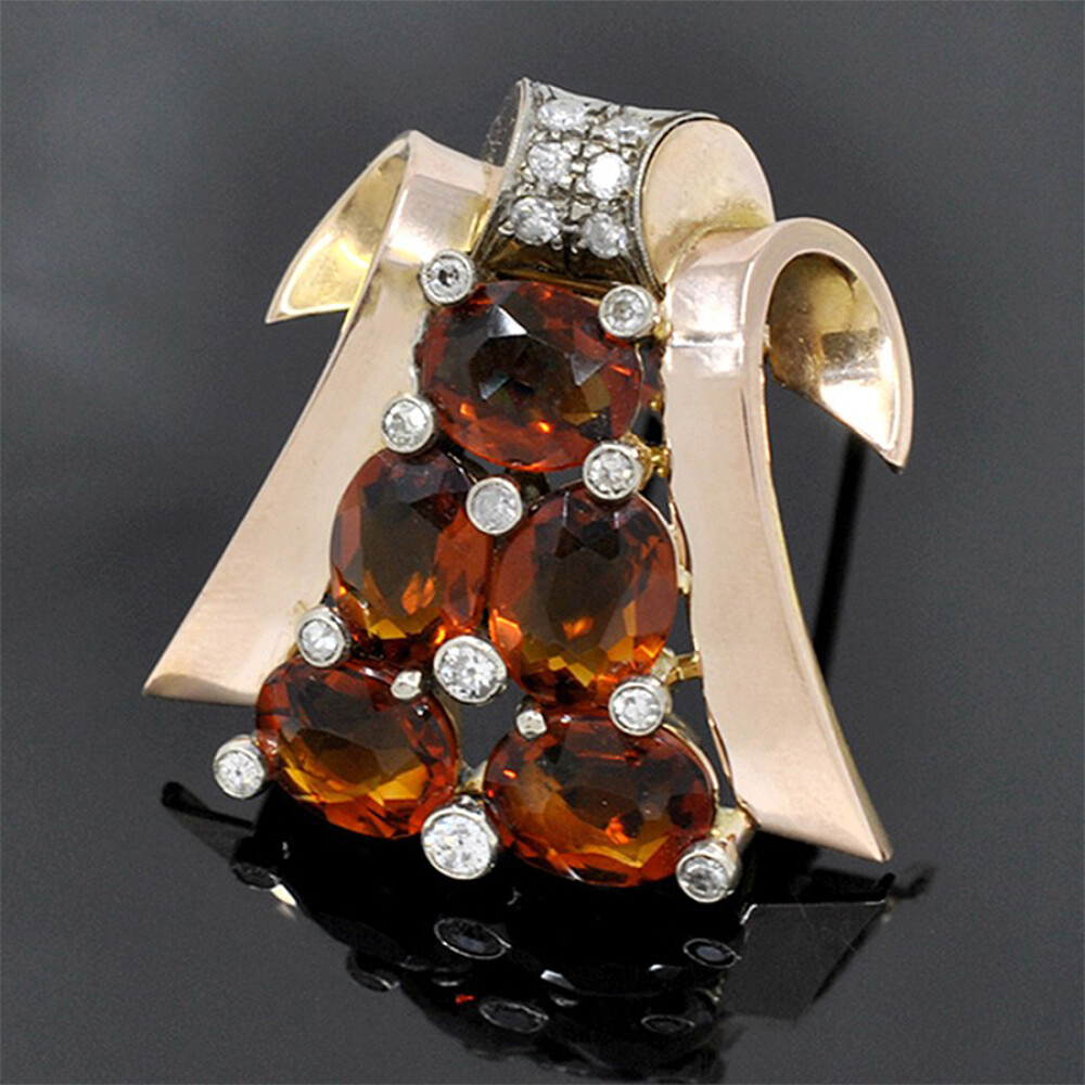 Clip Prendedor 18K Con Brillantes Y Topacios Clip Prendedor 18K Con Brillantes Y Topacios