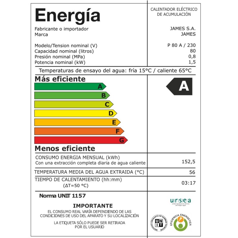 Calefon Termotanque 80lts James Acero Color Blanco Calefon Termotanque 80lts James Acero Color Blanco