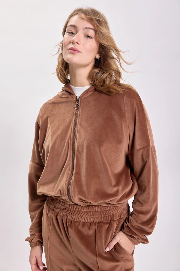Campera plush corta Tostado