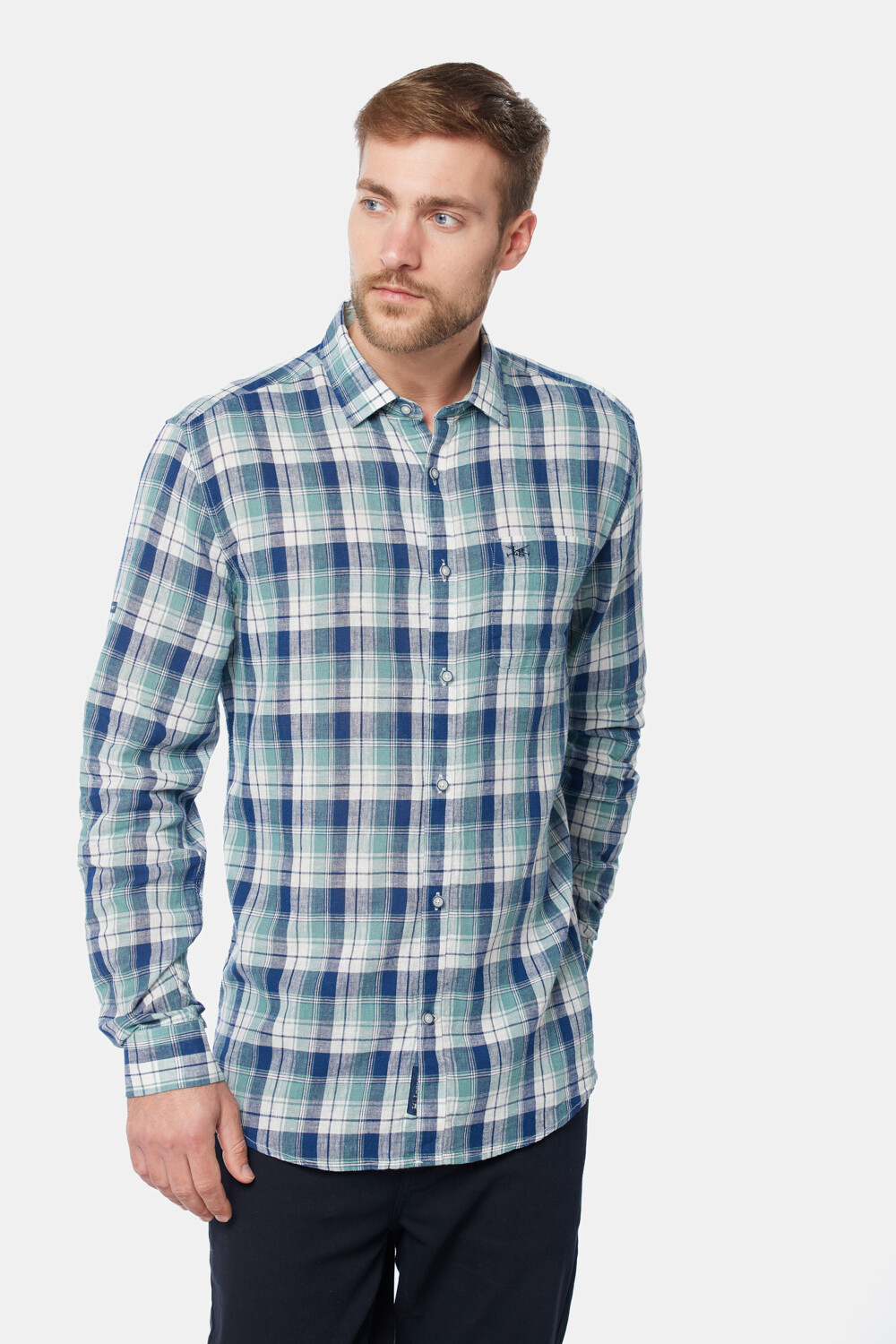 CAMISA DE LINO A CUADROS Verde