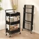 Carrito Organizador Plegable Con Ruedas 3 Niveles Multiuso Negro Carrito Organizador Plegable Con Ruedas 3 Niveles Multiuso Negro