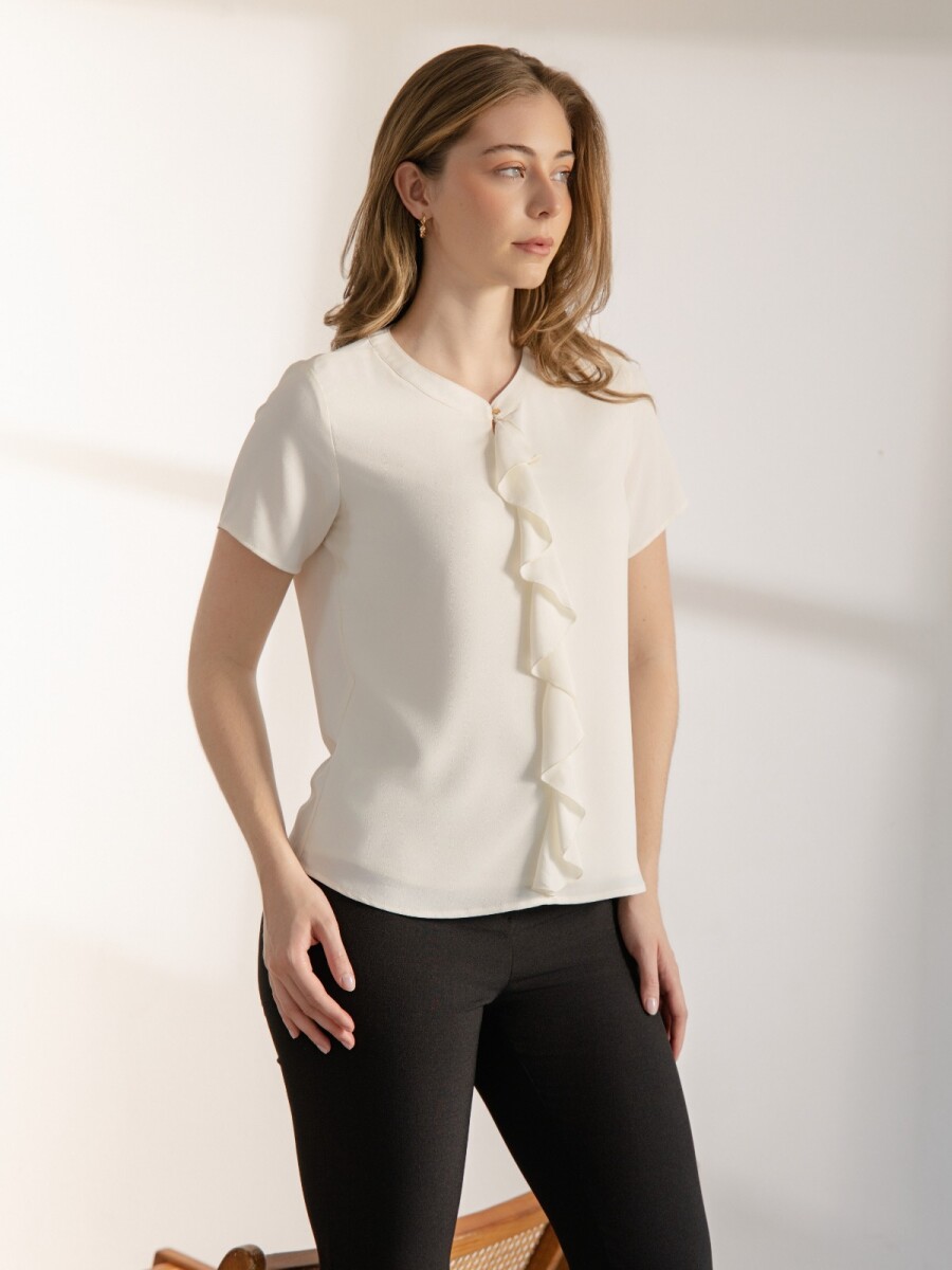 Blusa Cuello Mao. - Celeste 