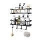 Set Estantes Organizador Baño Ducha Metal Adhesivo Ganchos Set Estantes Organizador Baño Ducha Metal Adhesivo Ganchos