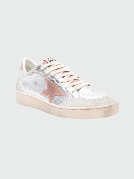 Golden Goose - Championes de cuero acordonados, Ball star Plateado