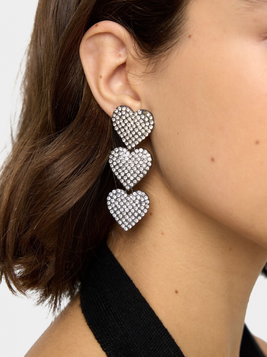 Pendientes Maxi Con Corazones plateado