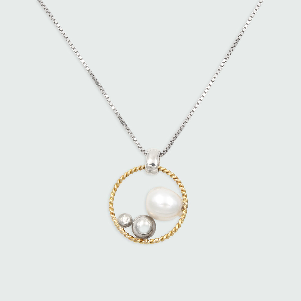 Cadena y colgante Círculo de vida de MOON en plata 925, oro 18k y perla 