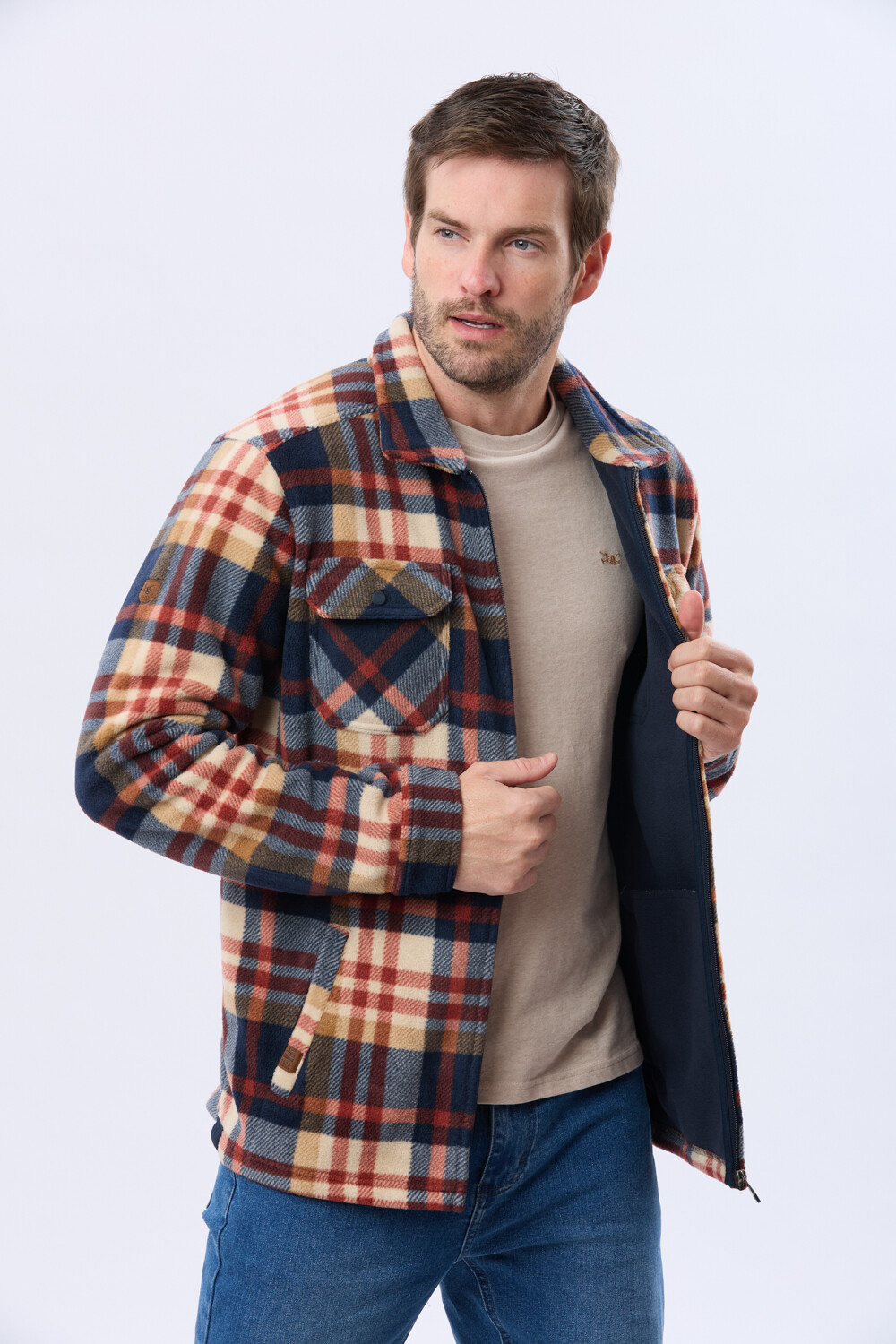 CAMPERA POLAR A CUADROS Azul