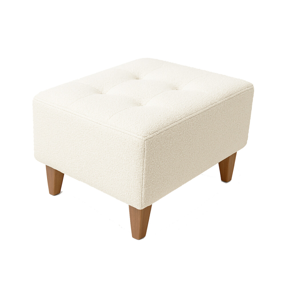 Puff tela y patas de madera Bouclé