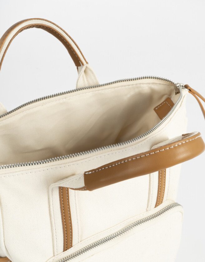 Mochilas Urbanas Mochila Canvas Bicolor - Blanco Crudo