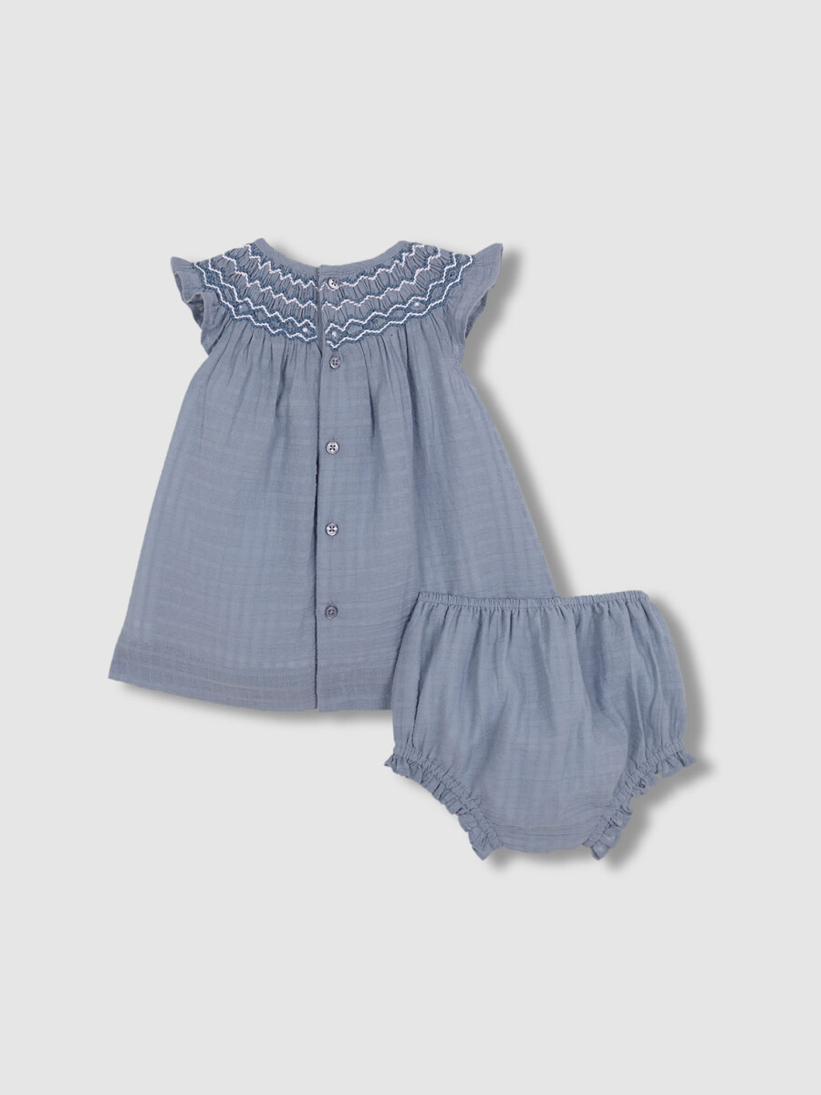 Vestido Liso Con Nido De Abeja A Contraste Gris