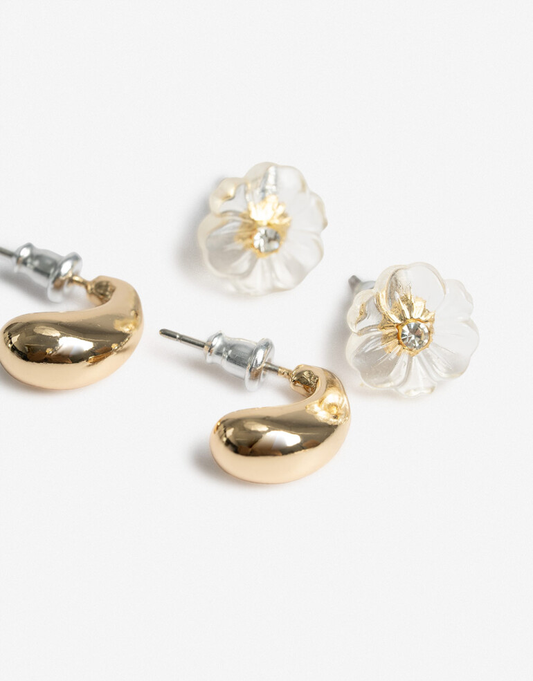 Aros Sets Metal Aros Aros Set Corazón Metal Y Strass. - Dorado