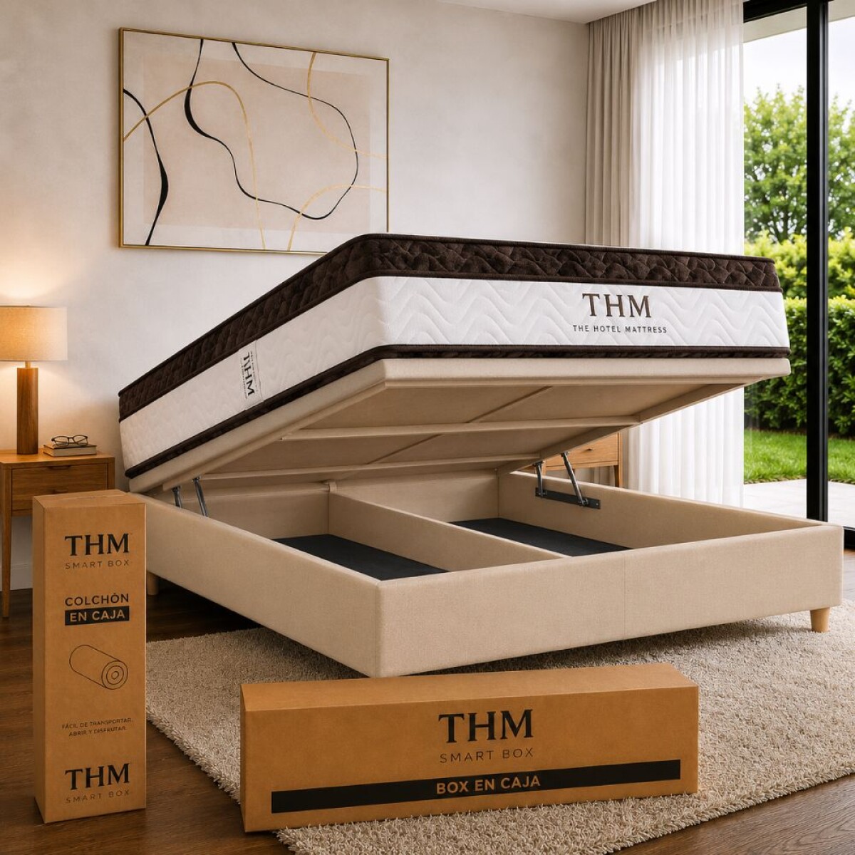Sommier Queen HAMPTONS Palladium Smart Box Baul - Beige 
