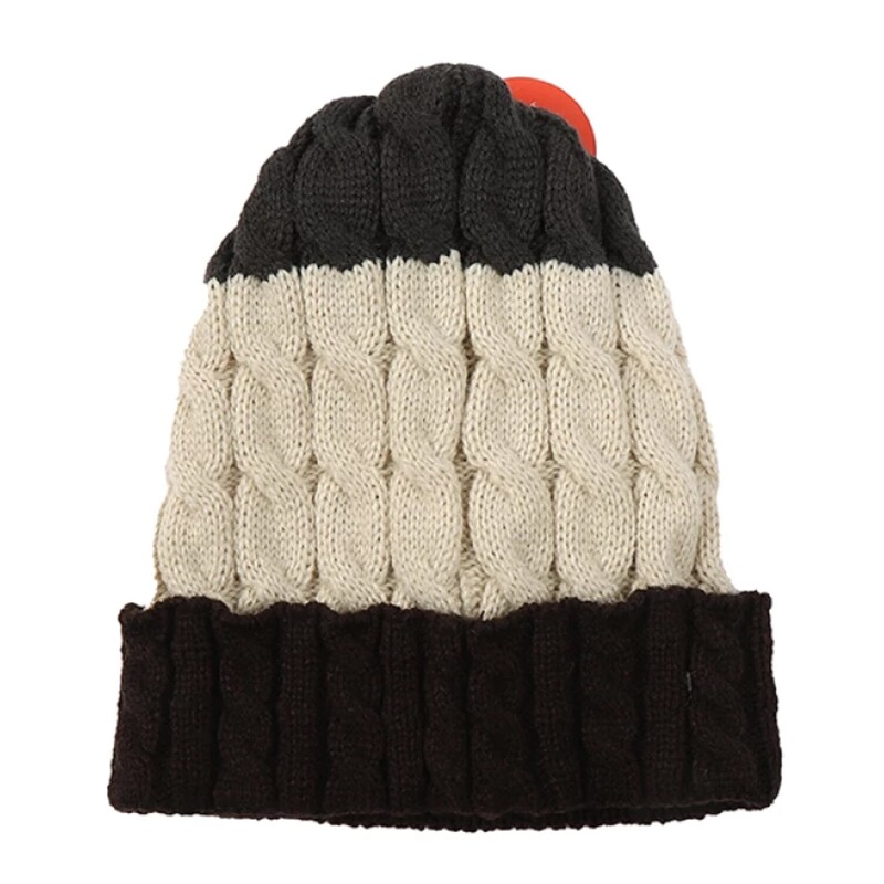 Gorro de Lana Tejido a Rayas con Pompón Canva Negro/Crudo