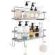 Estante organizador baño ducha set x2 adhesivo con ganchos Plateado