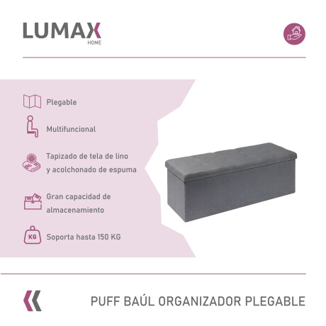 Puff Baúl Lumax Plegable 110x38 cm Organizador Living Dormitorio Gris Oscuro