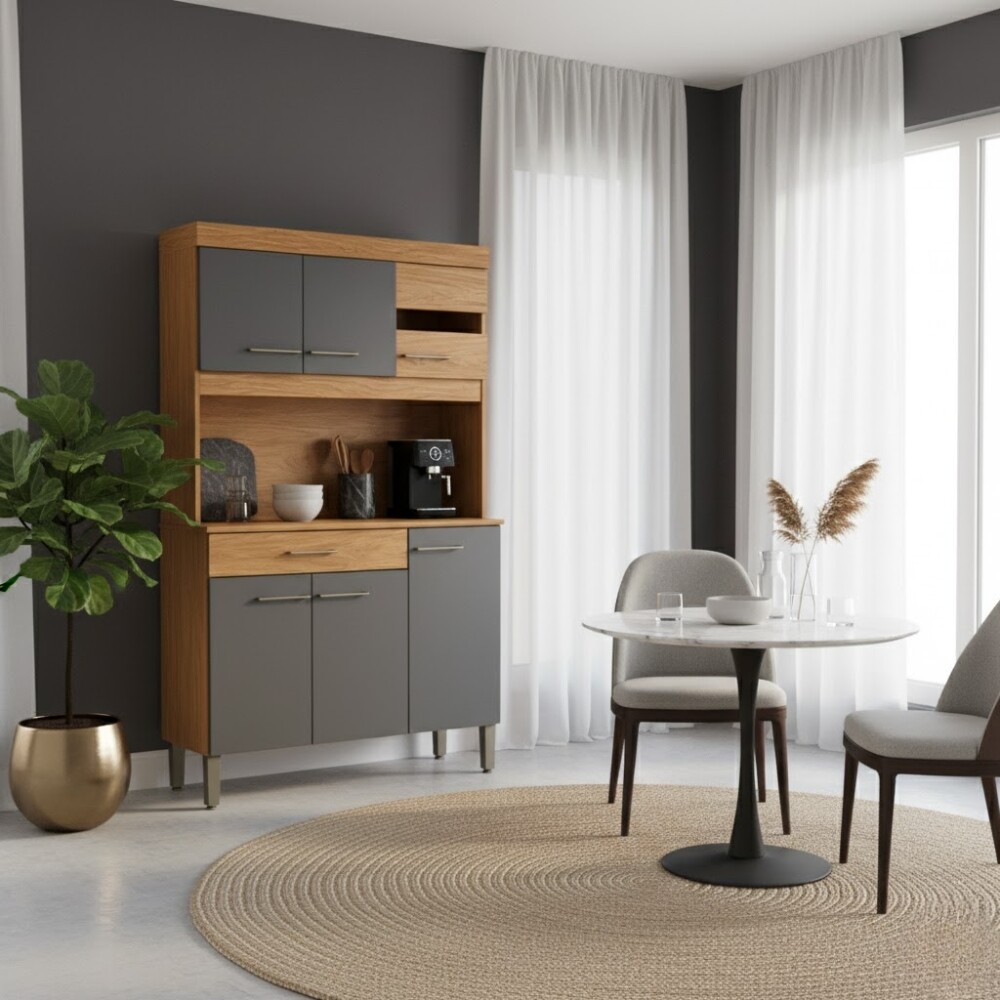 KIT DE COCINA ALACENA COMPACTA ARMARIO APARADOR - 6 PUERTAS 1 CAJÓN GRIS