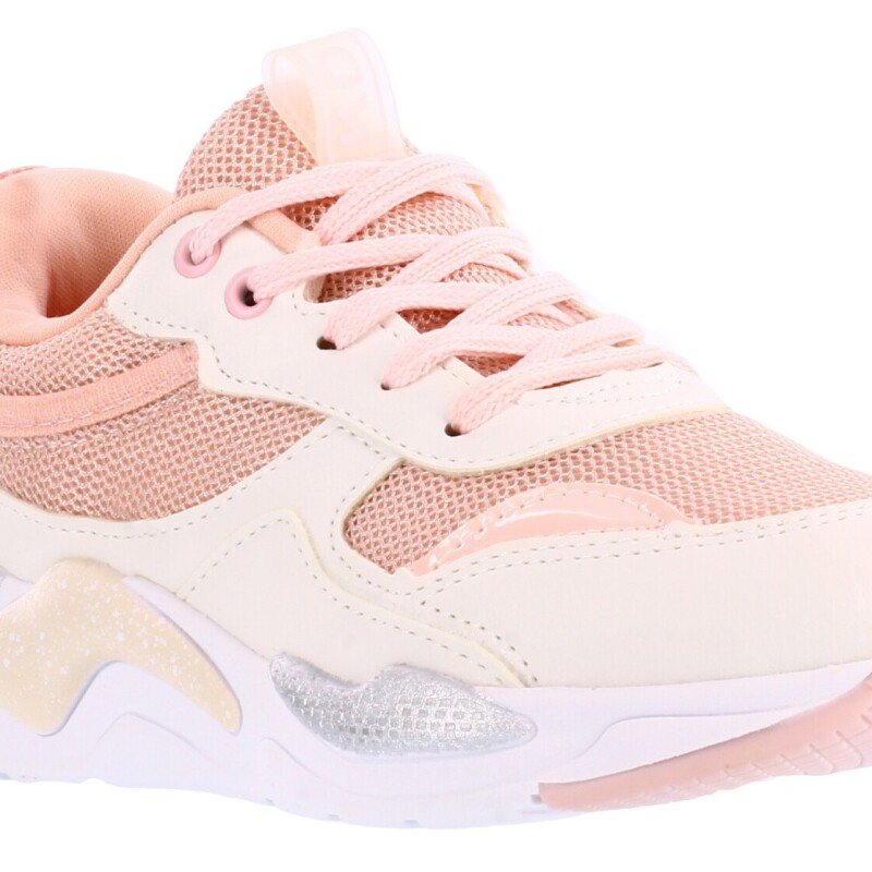 Championes de Niña KIDY acordonado materiales combinados Blanco - Nude