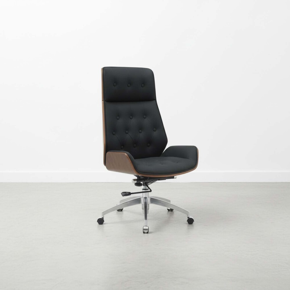 ASIENTO GERENCIAL ALTO MADERA-Y-PU NEGRO CONFORT