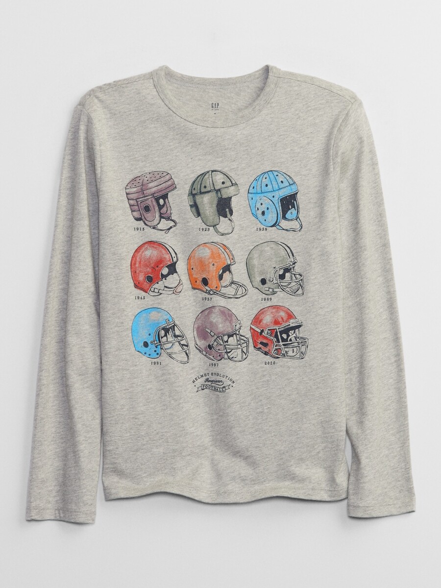 Remera Gráfico Manga Larga Niño - Light Heather Grey B08 