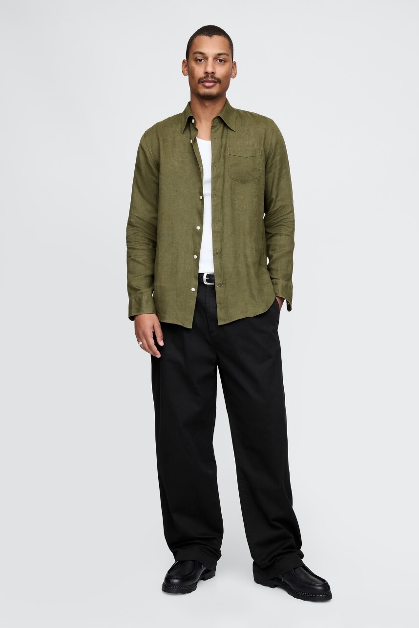 Camisa De Lino Hombre Army Jacket Green