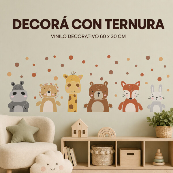 Vinilo Decorativo Infantil Animales de la Selva 60 x 30 cm Marrón 1