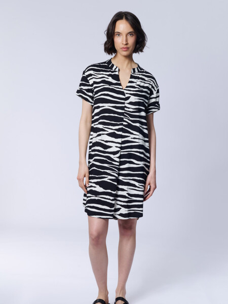 Vestido Camisero Estampado Flores Zebra Negro