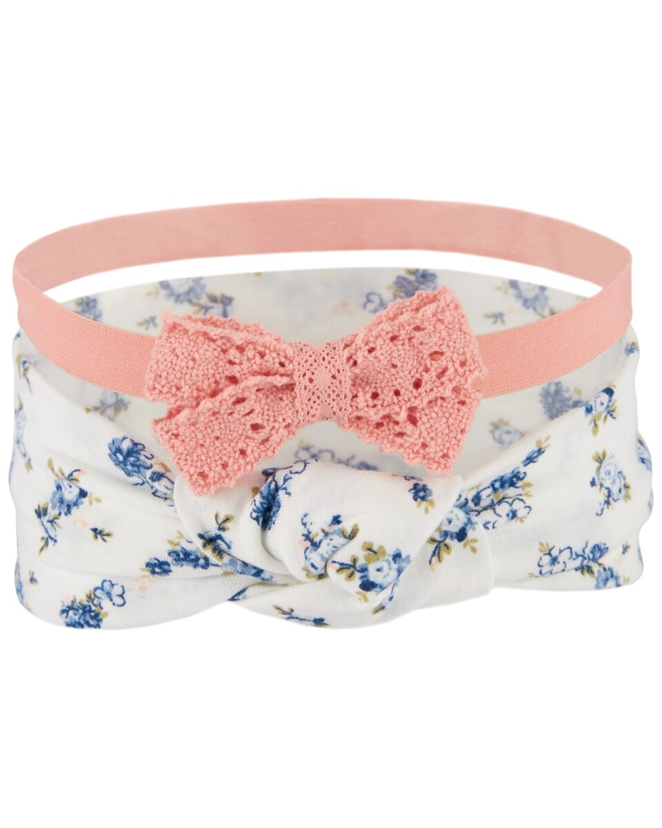 Pack dos vinchas elásticas con lazo, rosada y floral 