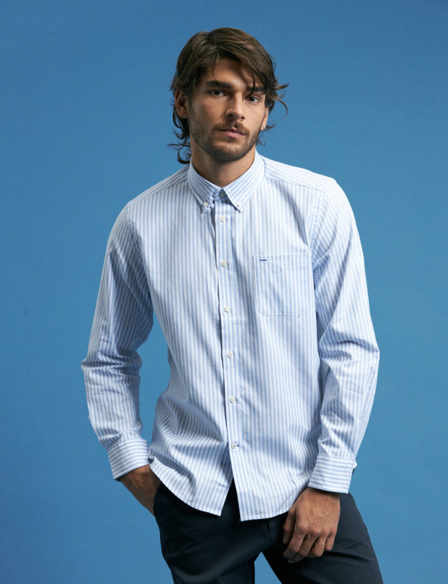 012608 CAMISA HARRINGTON LABEL Blanco/celeste