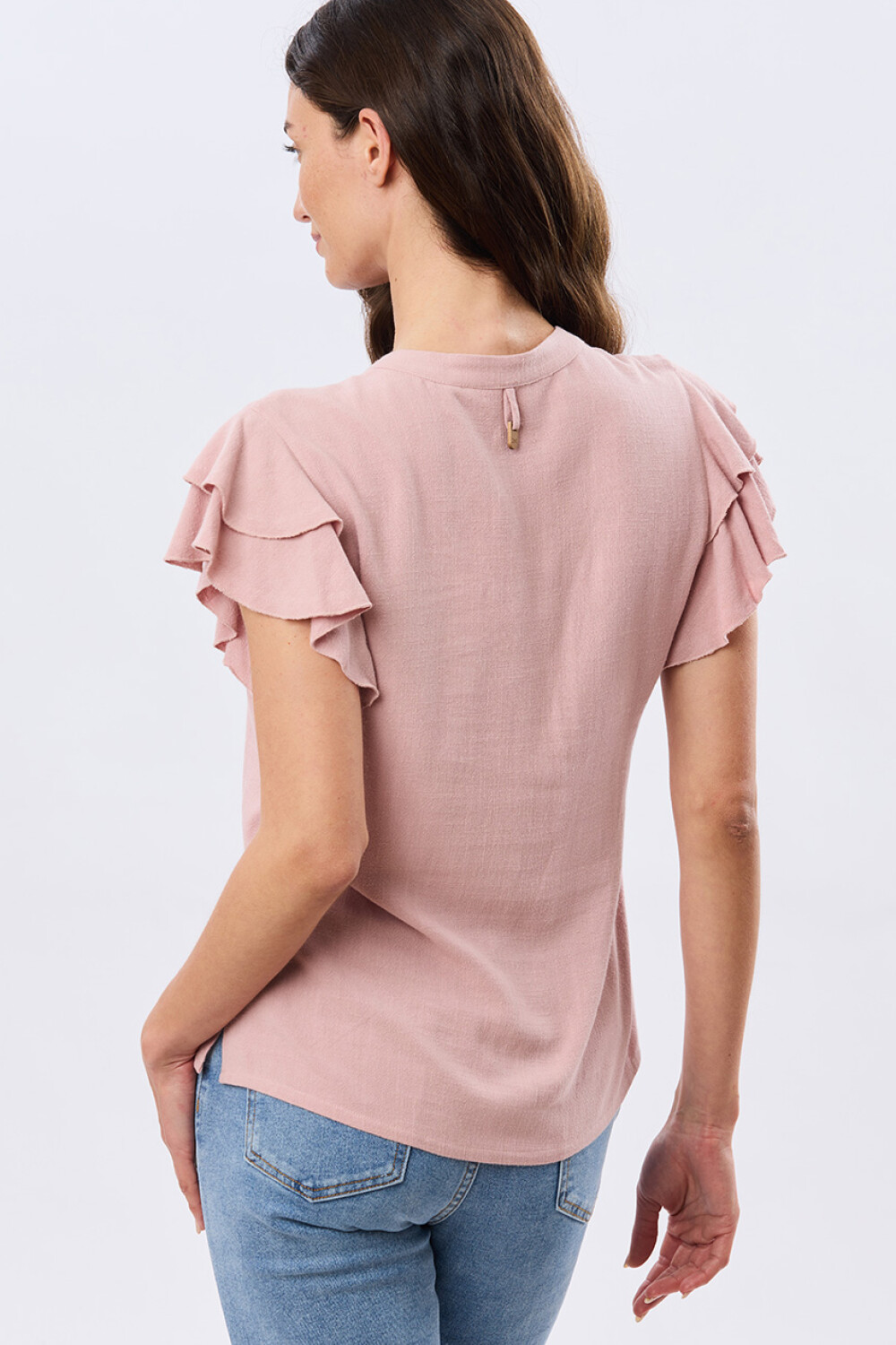 CAMISA DE LINO CON VOLADOS Rosa
