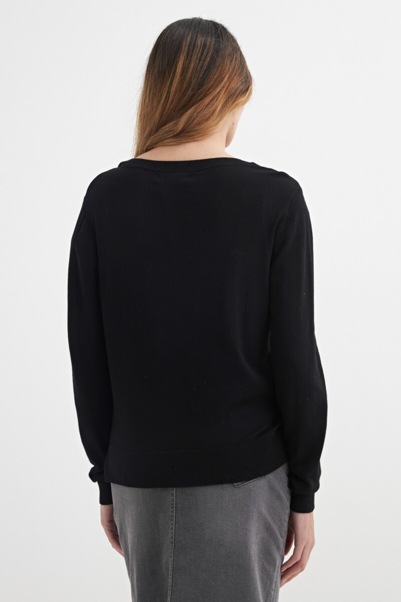Sweater escote en V liso NEGRO