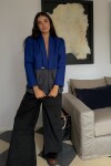 Blazer Office Lana Azul / Tweed Gris
