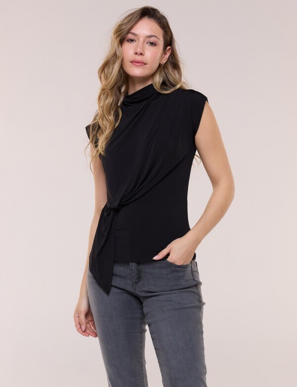 Blusa Cruzada Con Frunce Lateral NEGRO