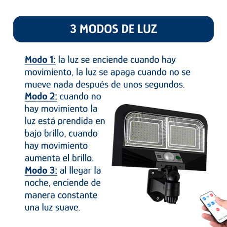 Foco Solar de Pared Exterior 126Leds c/Sensor Mov y Control Negro