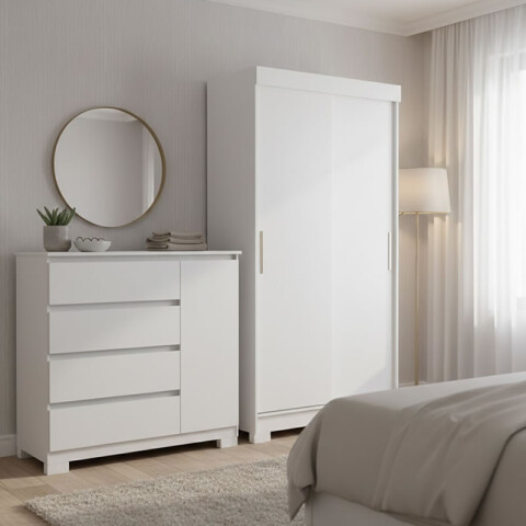 Juego de Dormitorio Ropero Antares 2 Puertas Corredizas y Comoda Vega 4 Cajones Blanco Juego de Dormitorio Ropero Antares 2 Puertas Corredizas y Comoda Vega 4 Cajones Blanco