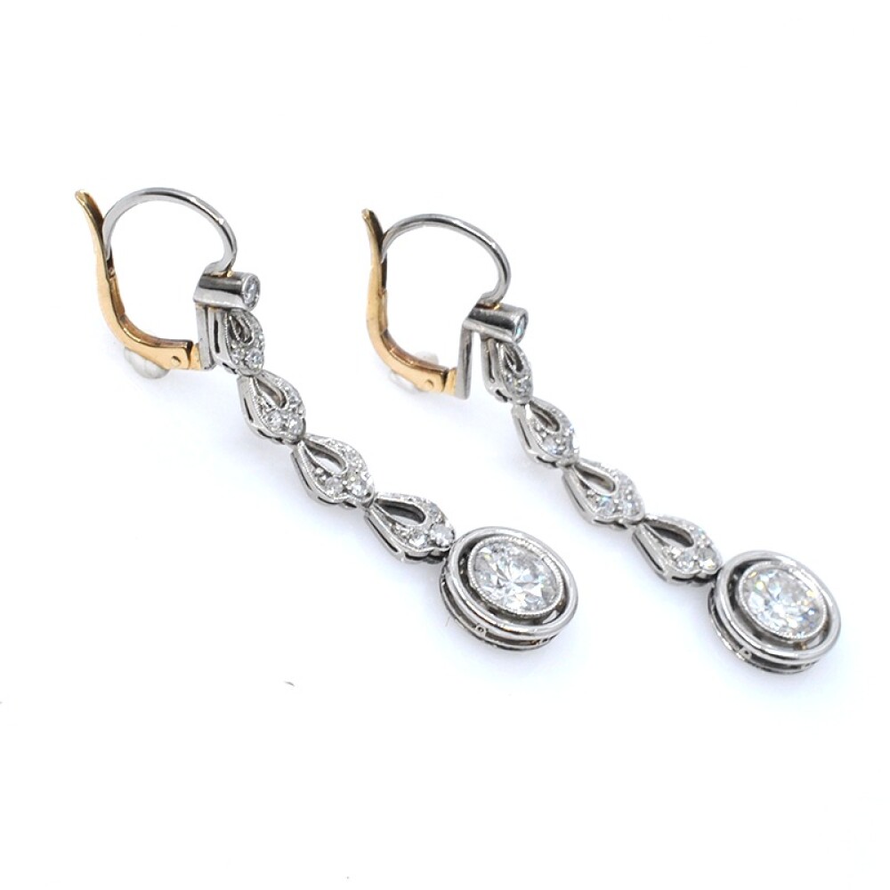 Caravanas largas, antiguas en oro 18k y brillantes Caravanas largas, antiguas en oro 18k y brillantes