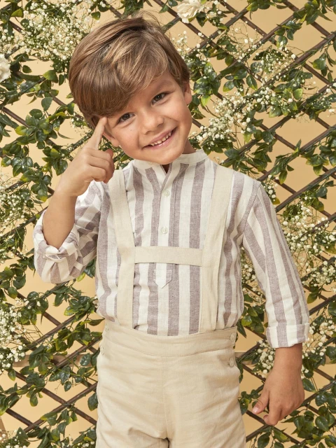 Camisa De Lino De Rayas Berenjena