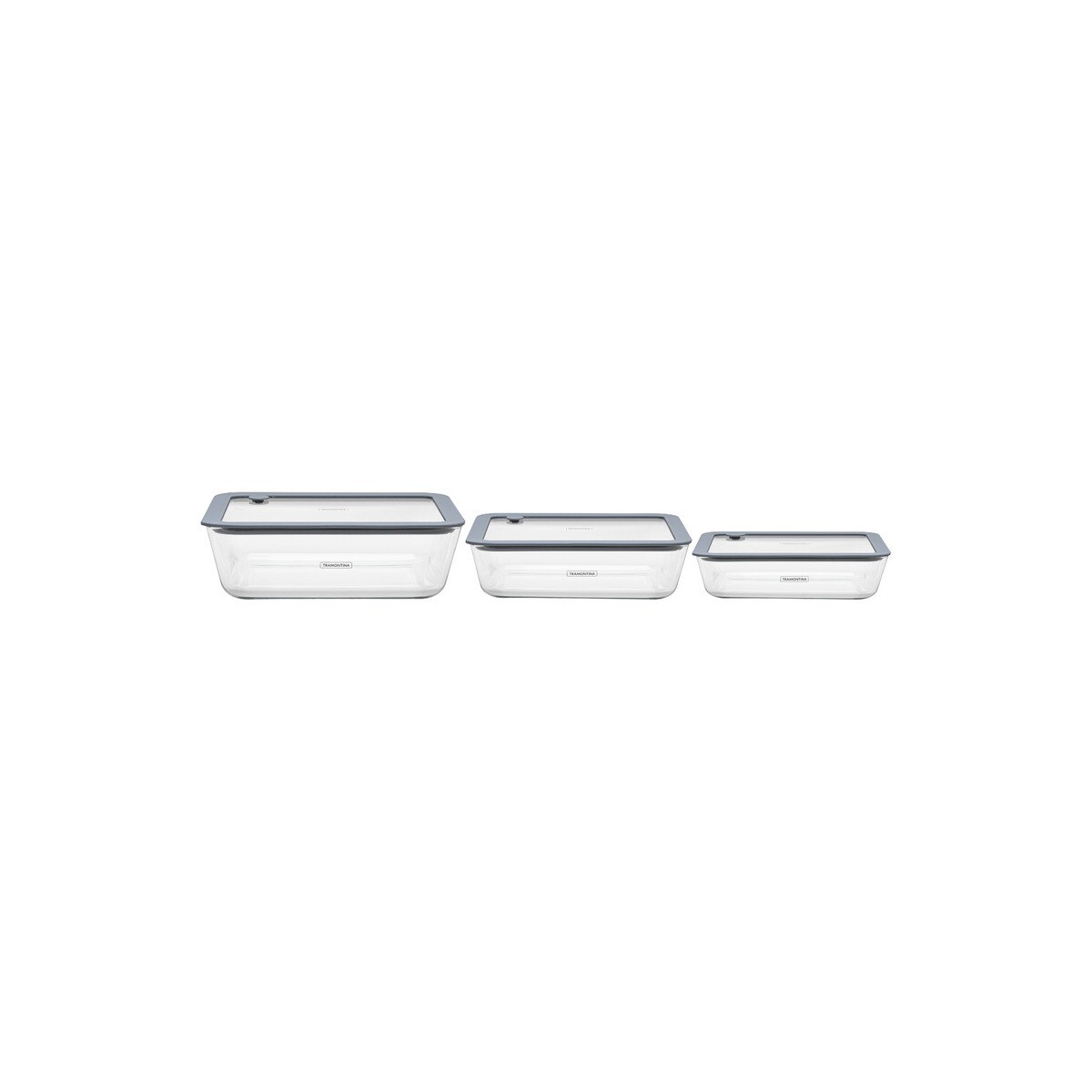 Juego de 3 tuppers de Vidrio Tramontina Vittra Rectangulares con Tapa Hermética de Silicona 64220/770 