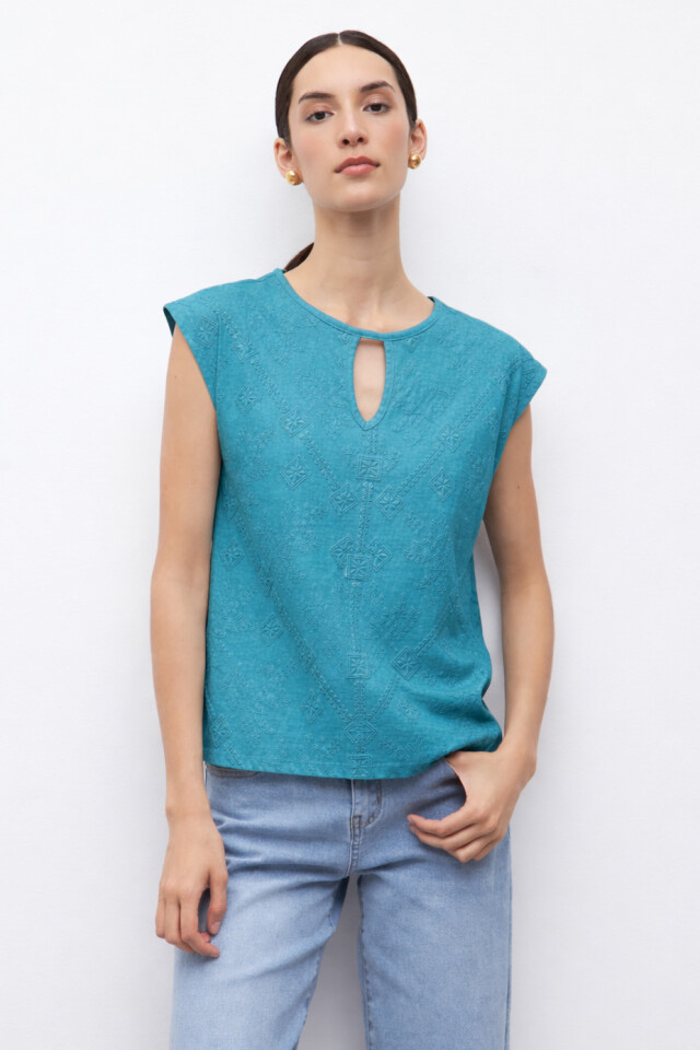 Remera estampada verde petroleo