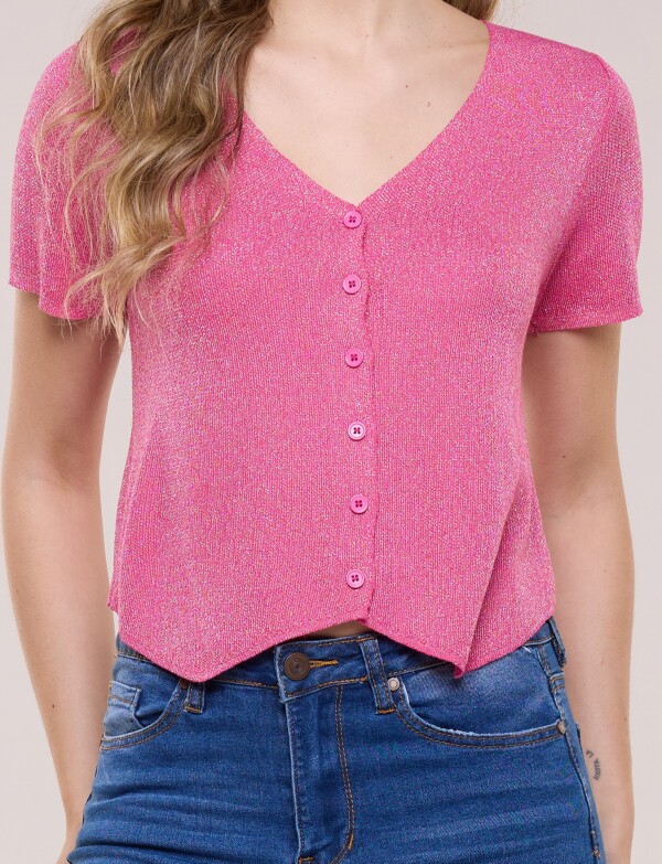 Cardigan Tejido Crop Con Brillo Y Escote V FUCSIA