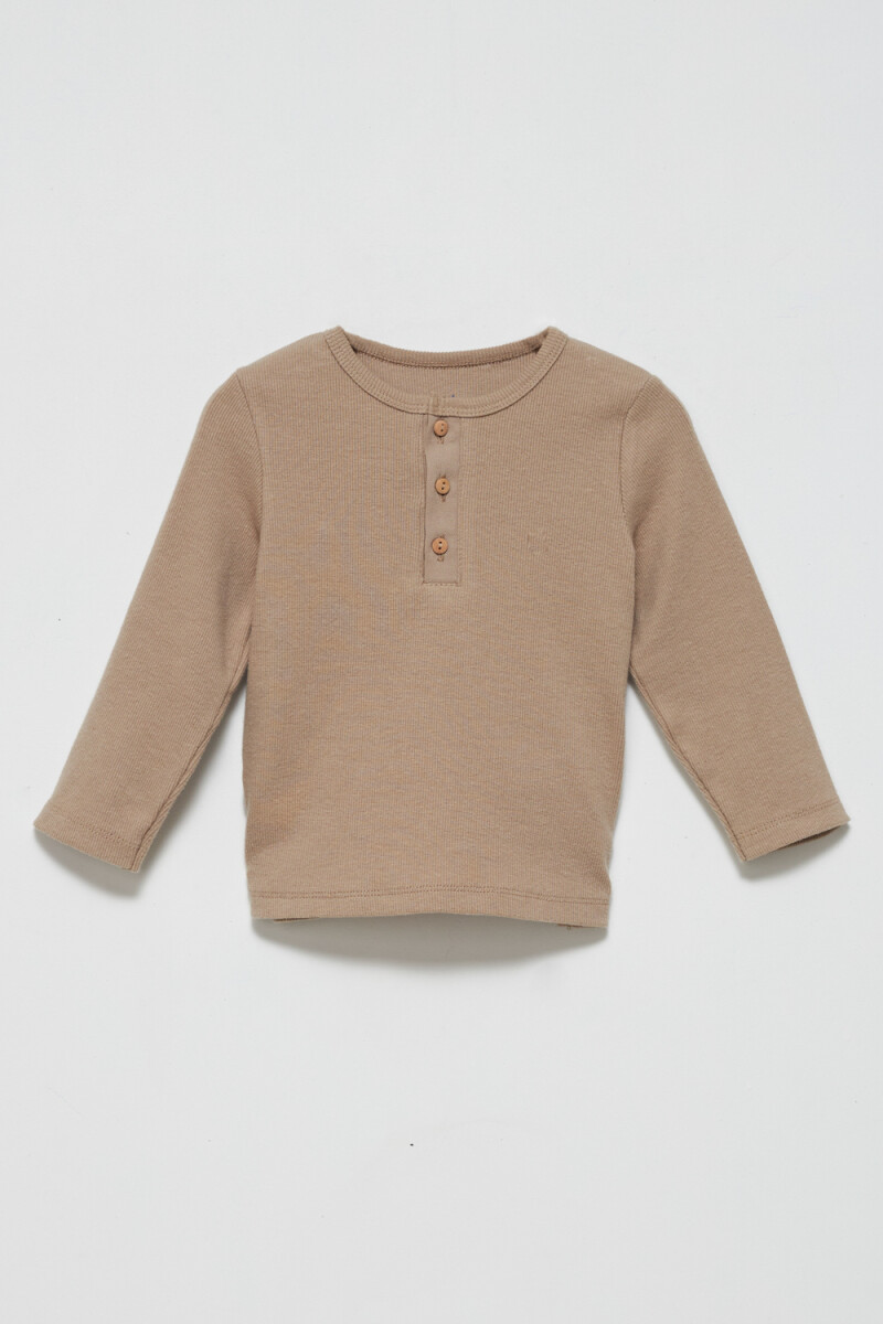 Remera manga larga rib botones Taupe