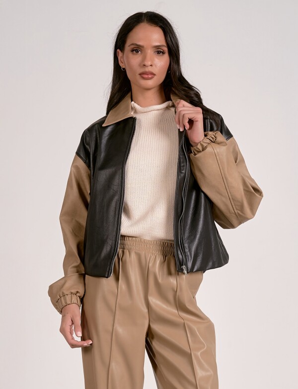 Campera Bomber NEGRO/TOSTADO