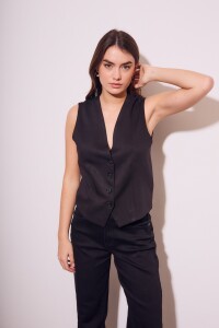Chaleco Lino Negro