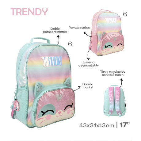 Mochila Escolar Trendy diseño Gatito Rosado