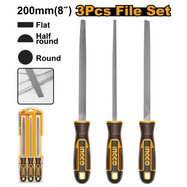 JUEGO DE 3 LIMAS 8´´ PARA METAL INGCO HKTFS1308 JUEGO DE 3 LIMAS 8´´ PARA METAL INGCO HKTFS1308
