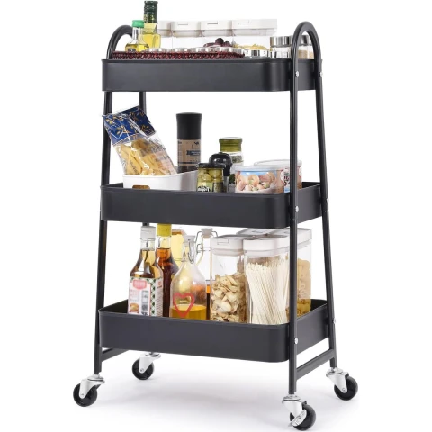 Carro Organizador 3 Estantes Con Ruedas Multiuso Reforzado Color Variante Negro