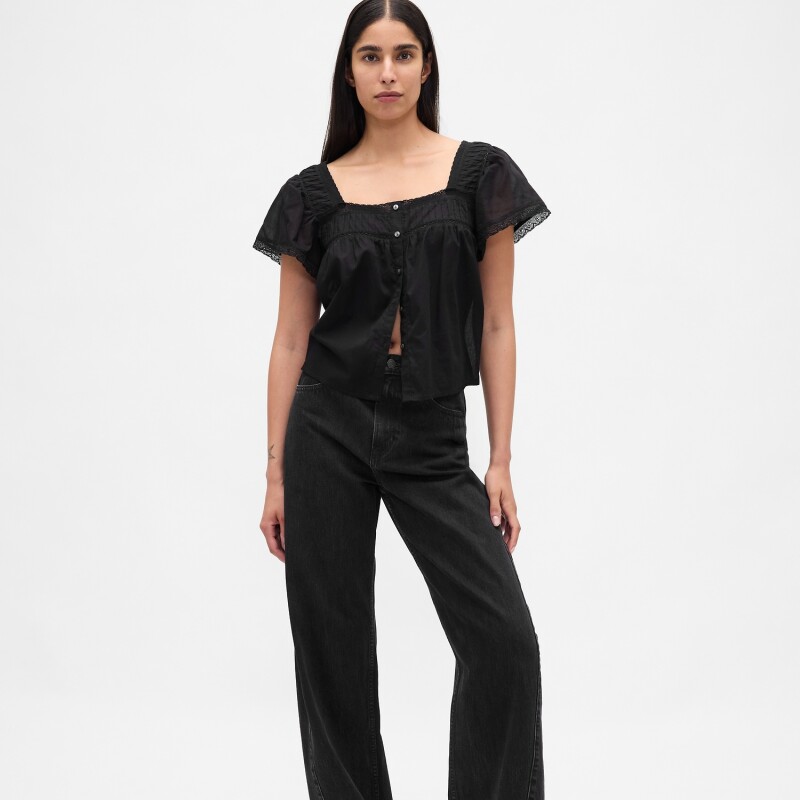 SS LACE INSERT BTN FRONT TOP TRUE BLACK