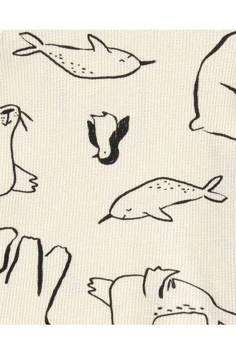 Pijama cuatro piezas de algodón, dos pantalones y dos remeras, diseño animales marinos Sin color