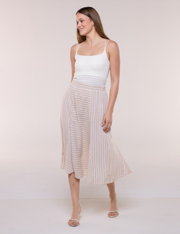 Falda Midi Acampanada A Rayas BEIGE
